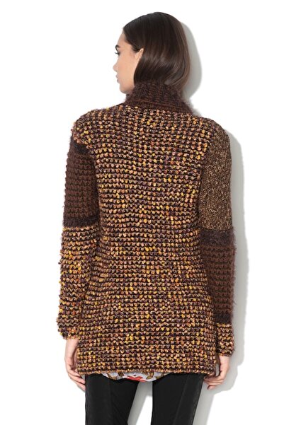 Desigual Oslo chunky knit cardigan with shiny yarn inserts, Brown/Yellow, M