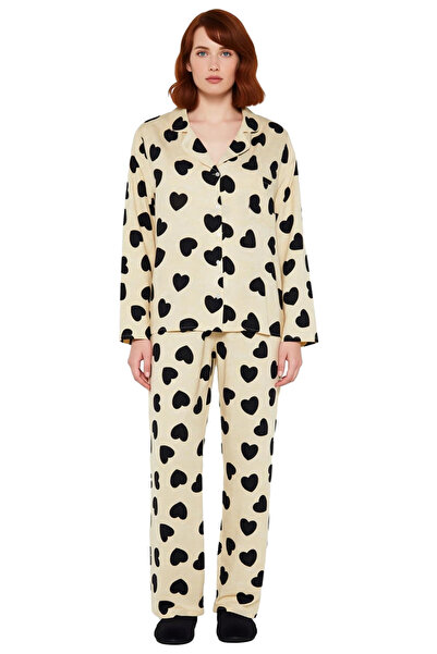 PayBuy Women's Heart Patterned Shirt Collar Pajama Set Functional Durable Quality Comfortable Casual