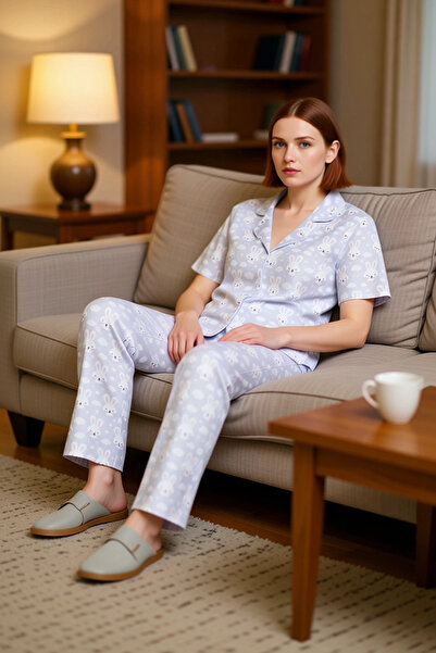 PayBuy Women's Rabbit Patterned Shirt and Wide Leg Pajama Set Functional Durable Quality Stylish