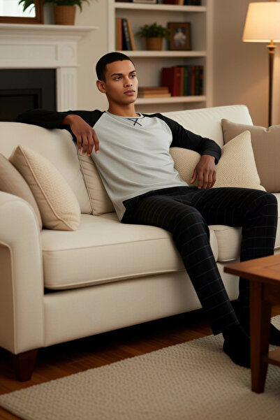 PayBuy Ανδρικό σετ πιτζάμες με καρό λαιμόκοψη με μακρυμάνικο λειτουργικό ανθεκτικό ποιοτικό αισθητικό σχέδιο