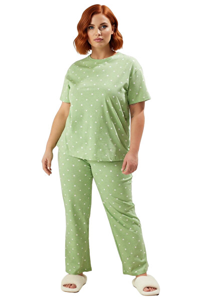 PayBuy Mint Heart Patterned Women's Pajama Set Functional Durable Quality Comfortable Aesthetic Sports