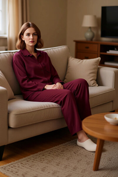 PayBuy Women's Plum Plain Woven Viscose Shirt Pants Pajama Set Functional Durable Aesthetic