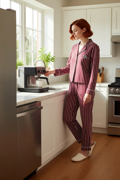 PayBuy Women's Light Striped Penguin Detailed Pajama Set Functional Durable Quality Comfortable Stylish