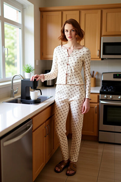 PayBuy Women's Floral Corded Fabric Pajama Set Functional Durable Quality Comfortable Aesthetic Modern