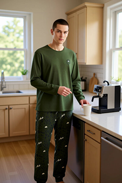 PayBuy Ανδρικό σετ πιτζάμες με κέντημα με σχέδιο χακί Galaxy Λειτουργικό, ανθεκτικό, ποιοτικό, άνετο και κομψό