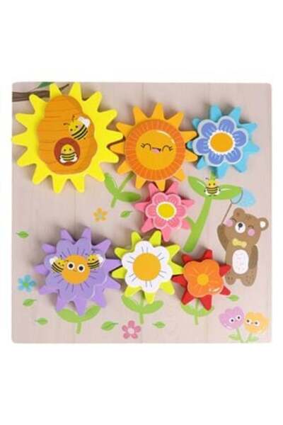 SHOPIENS Wooden Educational Toy with Gears - Flower Shape 22.5 x 22.5 cm