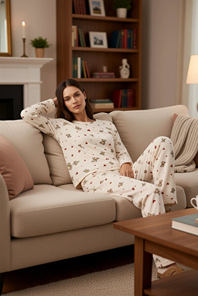 PayBuy Γυναικείο σετ πιτζάμες από φλις με σχέδιο αρκουδάκι και καρδιά, λειτουργικό, ανθεκτικό, ποιοτικό, άνετο και κομψό