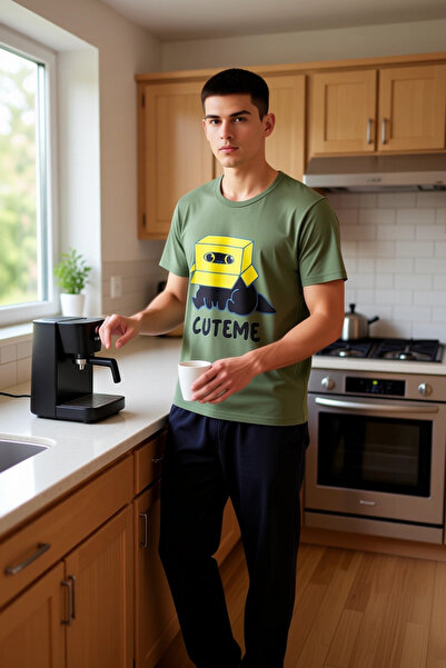 PayBuy Cat in a Box Printed Khaki Men's Pajama Set Functional Durable Quality Comfortable Stylish