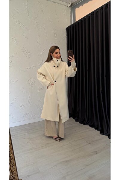 elif teke Monteli Uzun Kaban Krem