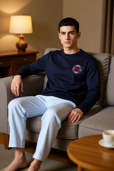 PayBuy Men's Crew Neck Embroidered Pajama Set Functional Durable Quality Comfortable Aesthetic Stylish