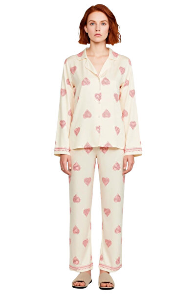 PayBuy Heart Patterned Viscose Shirt Pajama Set Women's Functional Durable Quality Comfortable Stylish