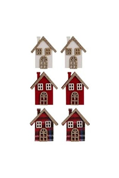 SHOPIENS Christmas decorative wooden house stickers 4.5 cm - 6 pcs