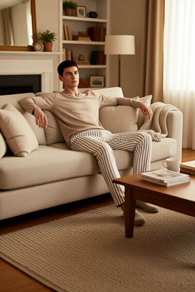 PayBuy Ανδρικό σετ πιτζάμες με ρίγες βιζόν, πλεκτό, κανονική εφαρμογή, λειτουργικό, ανθεκτικό, ποιοτικό, άνετο