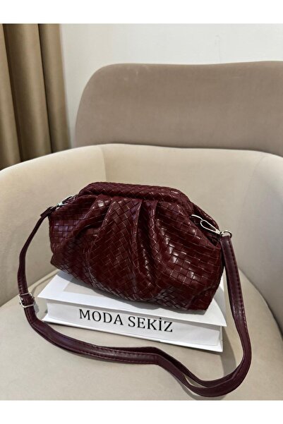 Moda Sekiz Women's Patterned Magnet Closure Scholarship Knitted Pattern Handbag and Crossbody Shoulder Bag