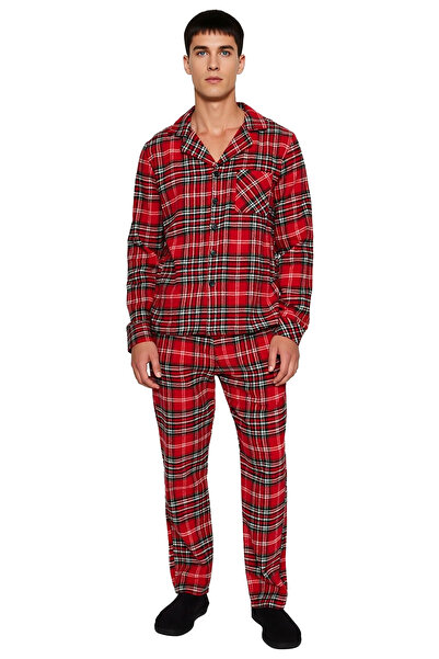 PayBuy Men's Red Plaid Shirt and Pants Pajama Set Functional Durable Quality Modern