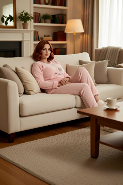 PayBuy Women's Cat Printed Fleece Pajama Set Functional Durable Quality Comfortable Aesthetic Stylish
