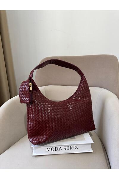 Moda Sekiz Women's Faux Leather Patterned Baguette Model Wallet Shoulder Bag with Accessories