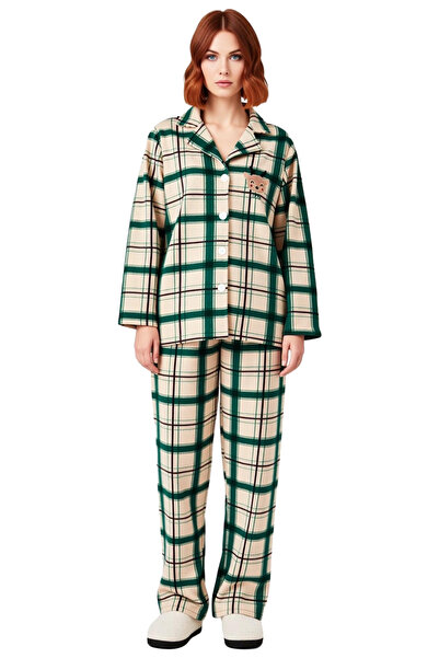 PayBuy Women's Plaid Fleece Pajama Set Embroidered Shirt Collar Functional Durable Quality Aesthetic