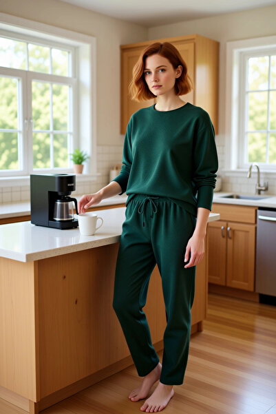 PayBuy Women's Smoked Waffle Knitted Lounge Set Crew Neck Low Sleeve Functional Durable Aesthetic