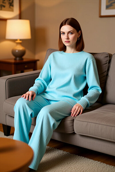 PayBuy Γυναικείο σετ πιτζάμες με μακρυμάνικο πλεκτό λαιμόκοψη κοτλέ Λειτουργι...