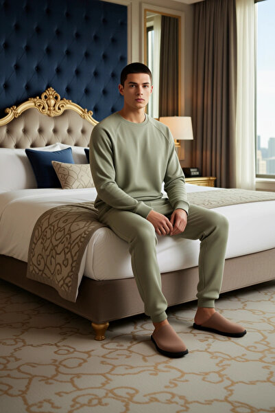 PayBuy Men's Waffle Woven V-Neck Pajama Set Light Khaki Functional Durable Quality Comfortable