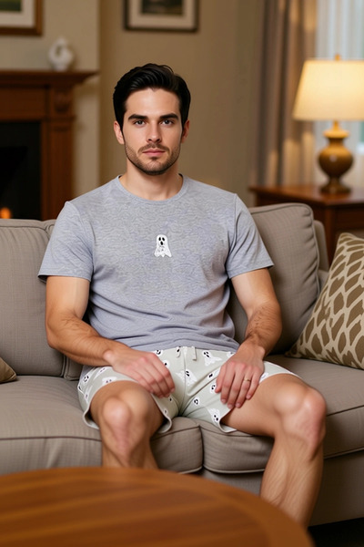 PayBuy Men's Ghost Pattern Crew Neck Pajama Set Functional Durable Quality Comfortable Stylish