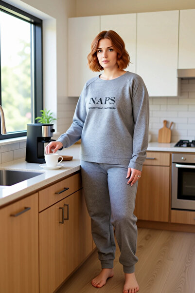 PayBuy Women's Slogan Printed Crew Neck Knitted Tracksuit Set Functional Durable Quality Sportswear