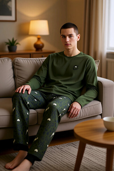 PayBuy Ανδρικό σετ πιτζάμες με κέντημα με σχέδιο χακί Galaxy Λειτουργικό, ανθεκτικό, ποιοτικό, άνετο και κομψό