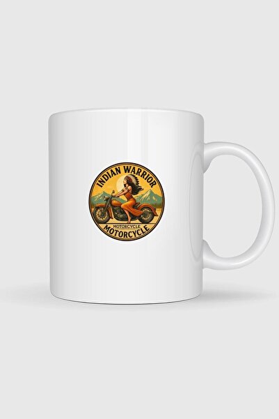 Bahriyeli Collection Indian Warrior Motorcycle B Printed Mug Cup