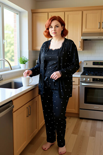 PayBuy Women's Heart Patterned 3 Piece Pajama Set Functional Durable Quality Comfortable Aesthetic Stylish