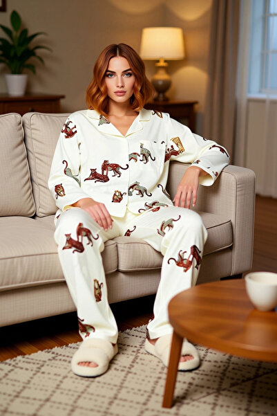 PayBuy Women's Tiger Pattern Shirt Collar Pajama Set Functional Durable Quality Comfortable Stylish