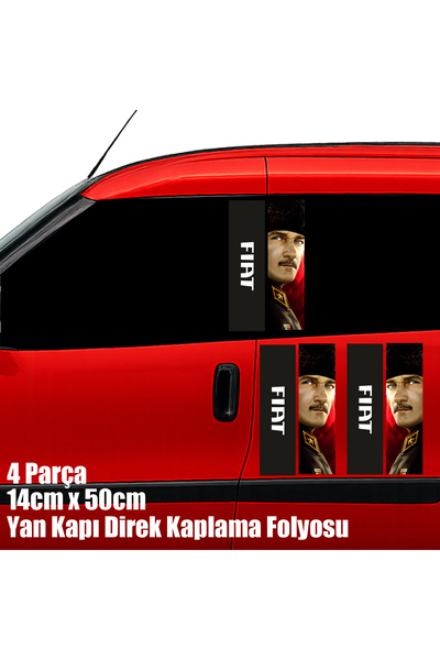 Automod atatürk fiat araba yan kapı kaplama direk folyosu - Renkli baskılı oto sticker set 4parça