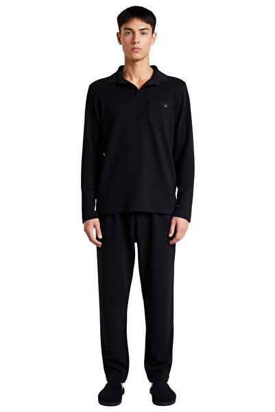 PayBuy Men's Waffle Textured Polo Neck Pajama Set Functional Durable Quality Comfortable Modern