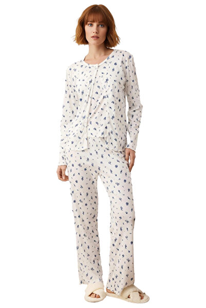 PayBuy Set de pijamale cu flori pentru femei material reiat din material subțire Cardigan Detaliat Funcțional Durabil Calitate Sport