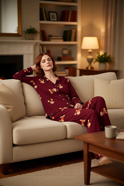 PayBuy Women's Teddy Bear Pajama Set Shirt Collar Long Sleeve Functional Durable Quality Aesthetic