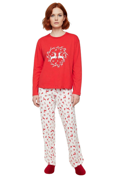 PayBuy Women's Red Christmas Themed Long Sleeve Pajama Set Functional Durable Quality Comfortable