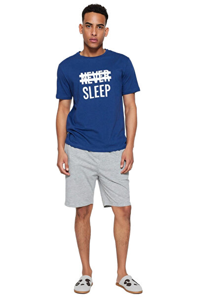 PayBuy Men's Slogan Printed Crew Neck Short Sleeve T-Shirt and Shorts Pajama Set Functional Stylish