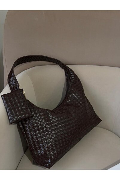 Moda Sekiz Women's Faux Leather Patterned Baguette Model Wallet Shoulder Bag with Accessories