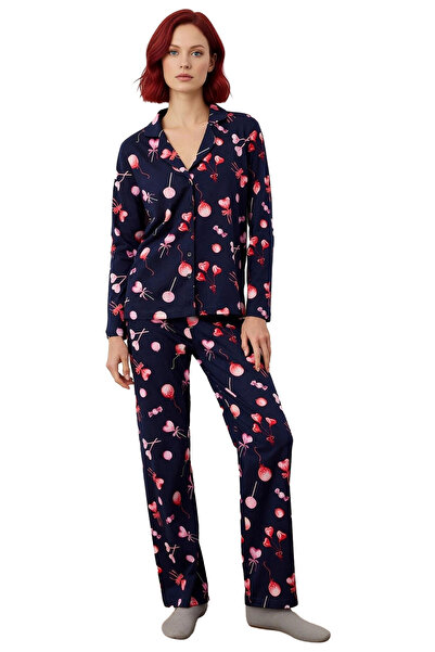 PayBuy Women's Heart Printed Shirt Collar Pajama Set Functional Durable Quality Comfortable Stylish