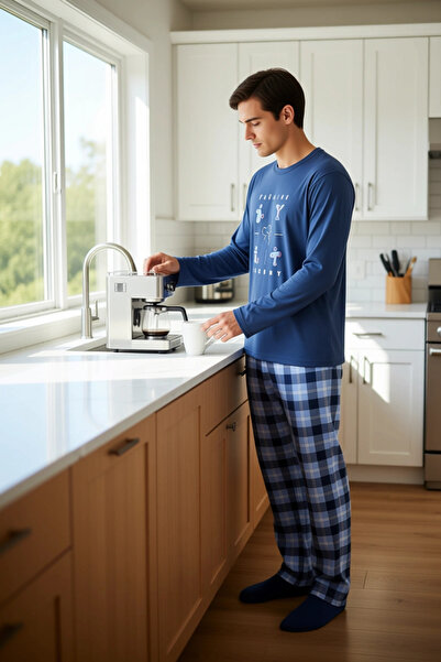 PayBuy Ανδρικό καρό βαμβακερό σετ πιτζάμες με λαιμόκοψη με μακρύ μανίκι Λειτουργικό ανθεκτικό και κομψό