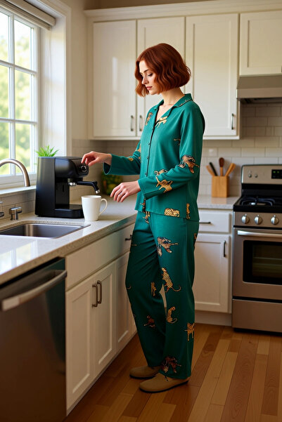 PayBuy Women's Tiger Pattern Shirt and Pants Pajama Set Functional Durable Quality Comfortable