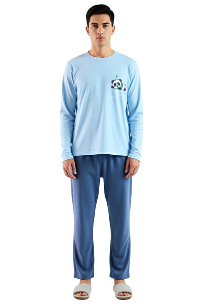 PayBuy Ανδρικό σετ πιτζάμες με μακρυμάνικο λαιμόκοψη Khaki Panda με τύπωμα Λειτουργικό ανθεκτικό αθλητικό