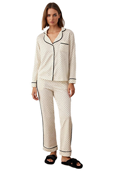 PayBuy Set de pijamale cu guler cămașă cu detaliu cu buline pentru femei Funcțional Durabil Calitate Confortabil Elegant