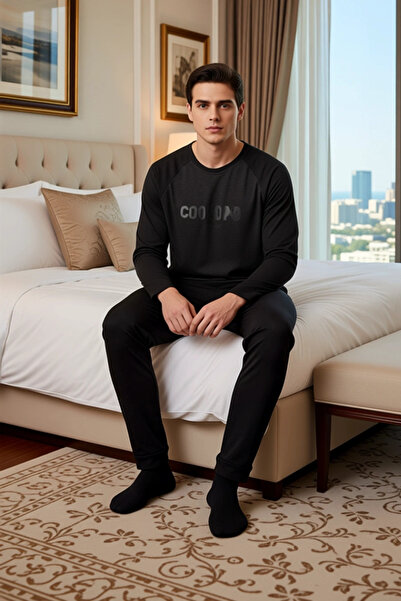 PayBuy Men's Slogan Printed Raglan Sleeve Pajama Set Functional Durable Quality Comfortable Sports