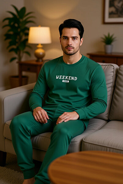 PayBuy Men's Crew Neck Slogan Printed Pajama Set Functional Durable Quality Comfortable Stylish