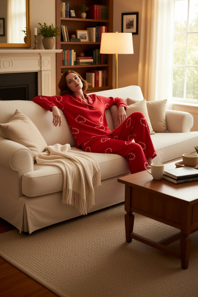 PayBuy Set de pijamale din lână cu model de inimă roșie pentru femei Funcțional Durabil Calitate Confortabil Elegant