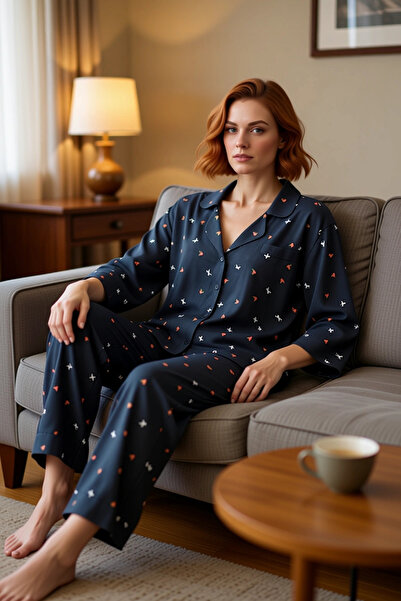 PayBuy Kadın Viskon Dokuma Baskılı Gömlek Pantolon Pijama Takımı Fonksiyonel ...