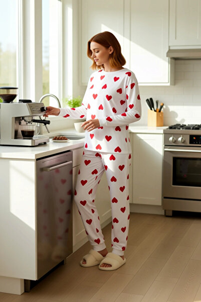 PayBuy Set pijamale pentru femei cu inimă cu mâneci lungi guler rotund Funcțional Durabil Calitate Estetică