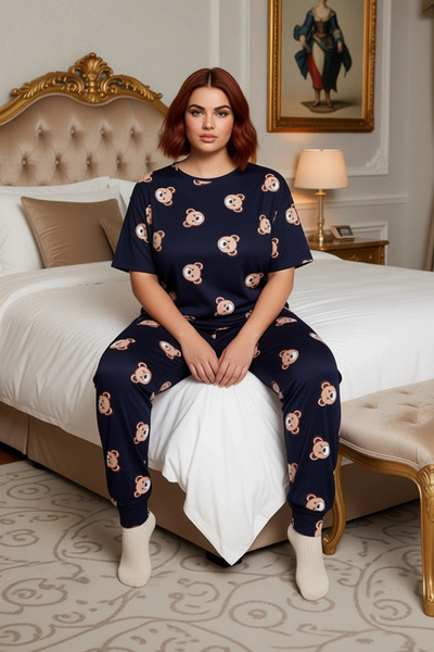 PayBuy Teddy Bear Patterned Crew Neck Pajama Set Women's Functional Durable Quality Comfortable Stylish