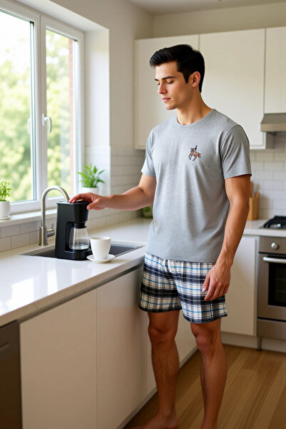 PayBuy Men's Crew Neck Horse Embroidered Short Sleeve Pajama Set Functional Durable Quality Stylish